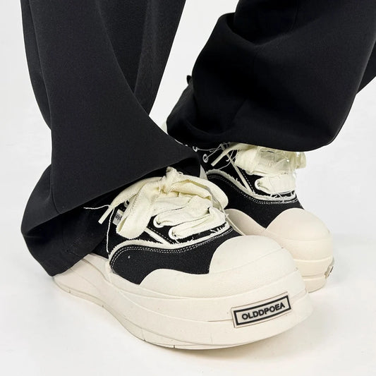 Chunky Sole Height Increase Large Toe Canvas Sneakers