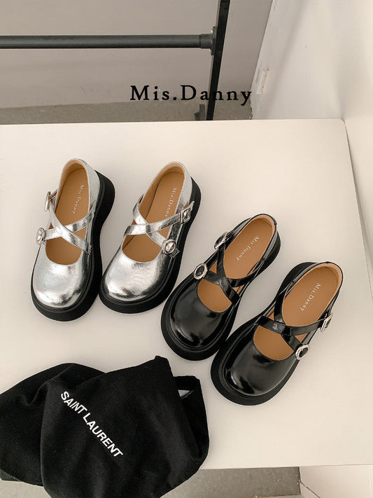 Platform Round Toe Shallow Mary Janes Leather Shoes