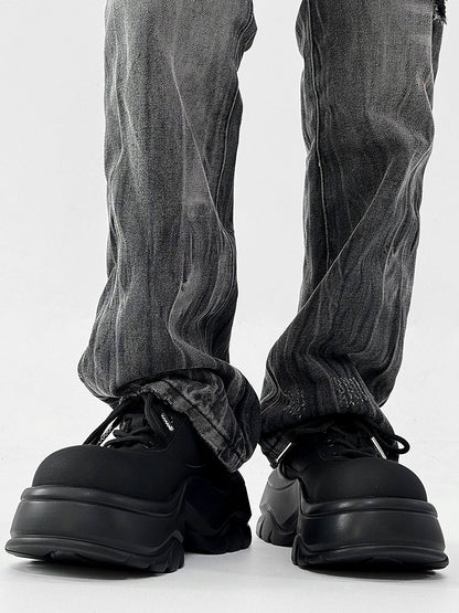 Chunky Sole Round Toe Leather Shoes