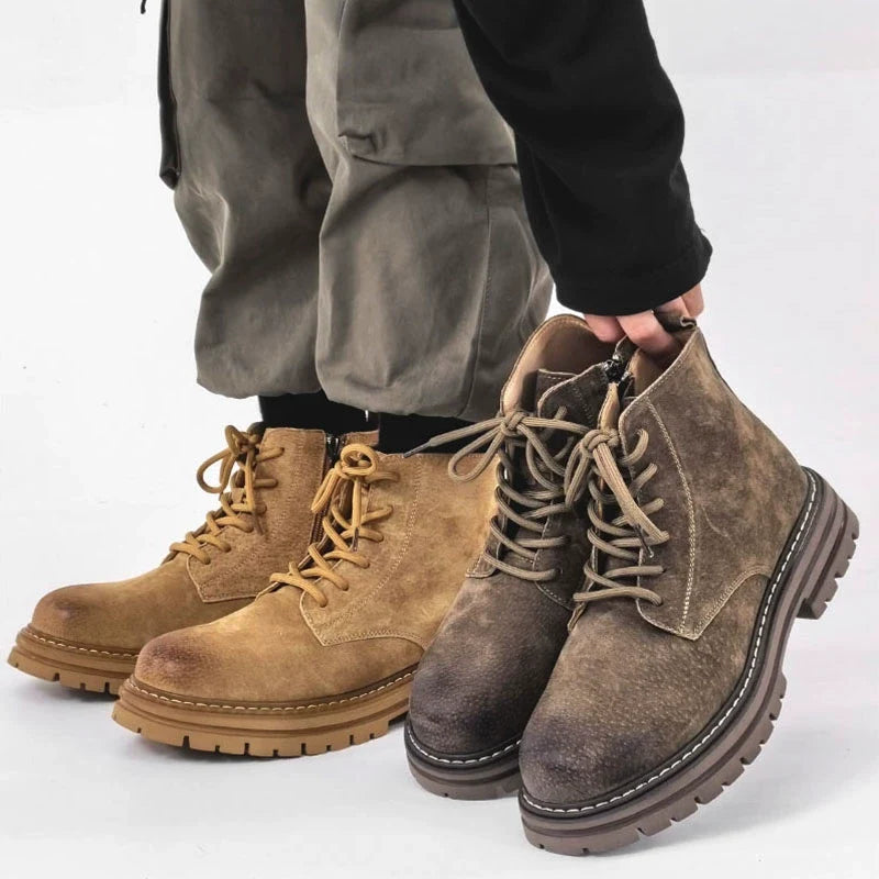 Leather Mid-Top Zipper Design Chunky Sole Boots