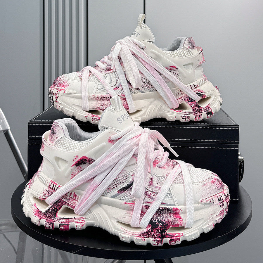 Paint Splash Rope Lace Chunky Sole Sneakers