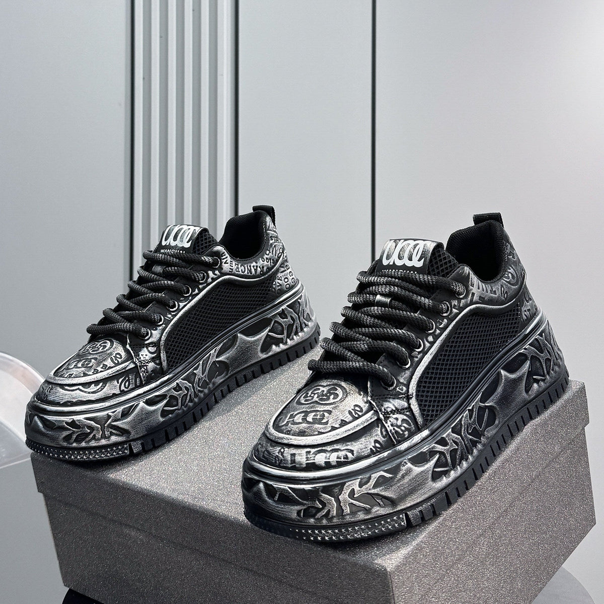Thick-Soled Lace Mesh Sneakers