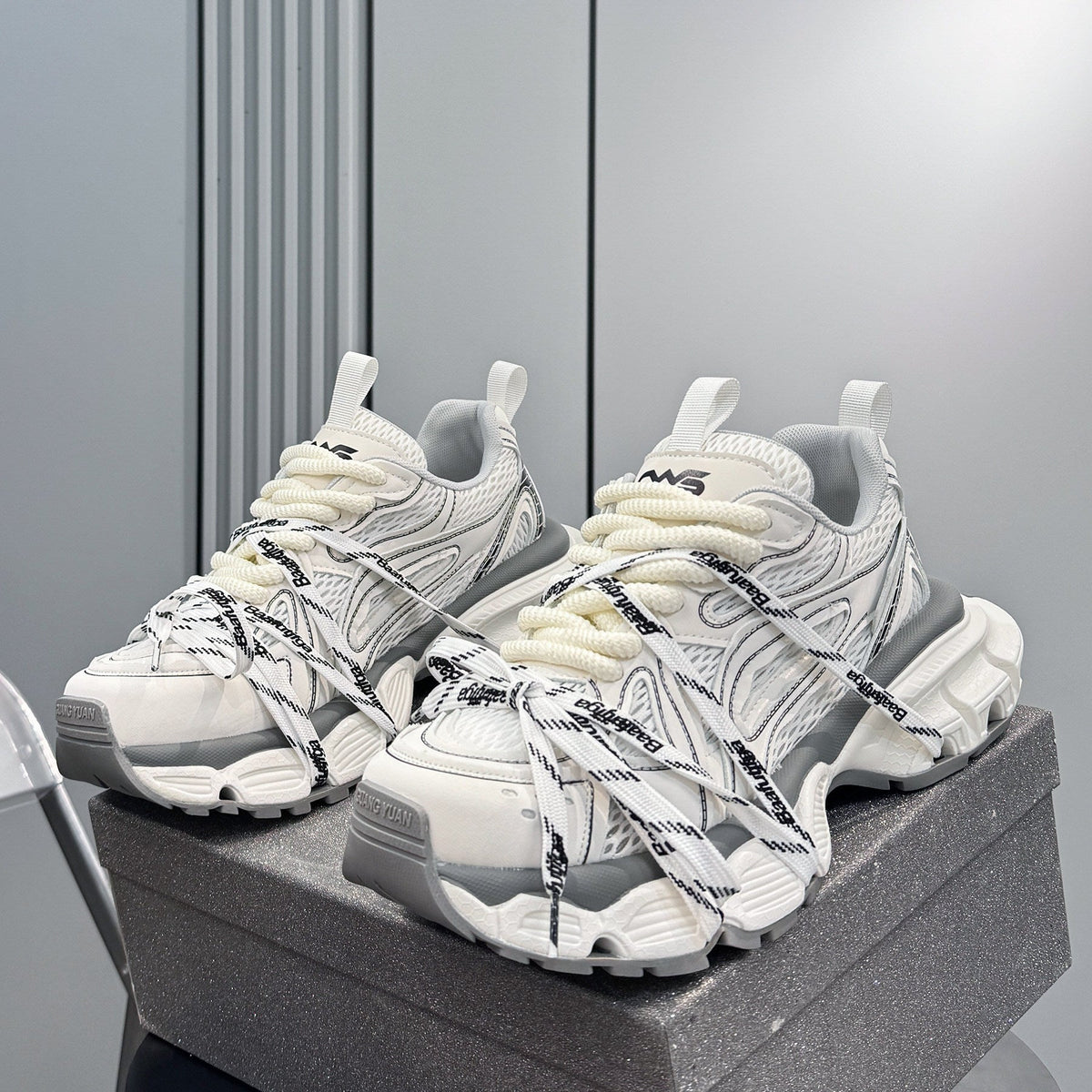 Mesh Panel Rope Lace Chunky Sole Sneakers