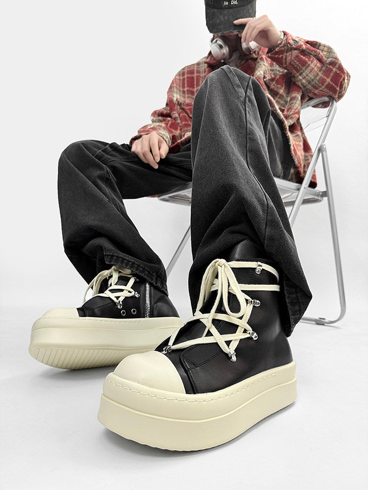 Rope Lace High-Top Chunky Sole Boots