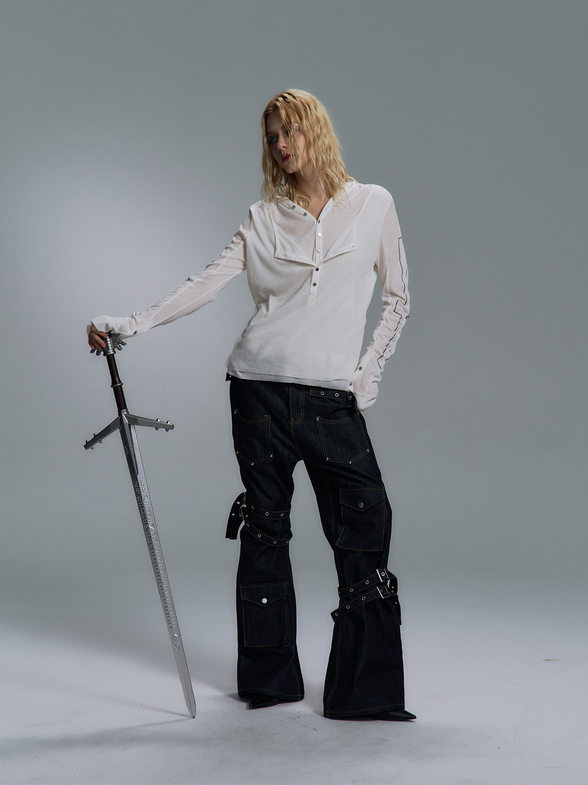 PAIKI Cross Layered Slim Hooded Long Sleeve Tee