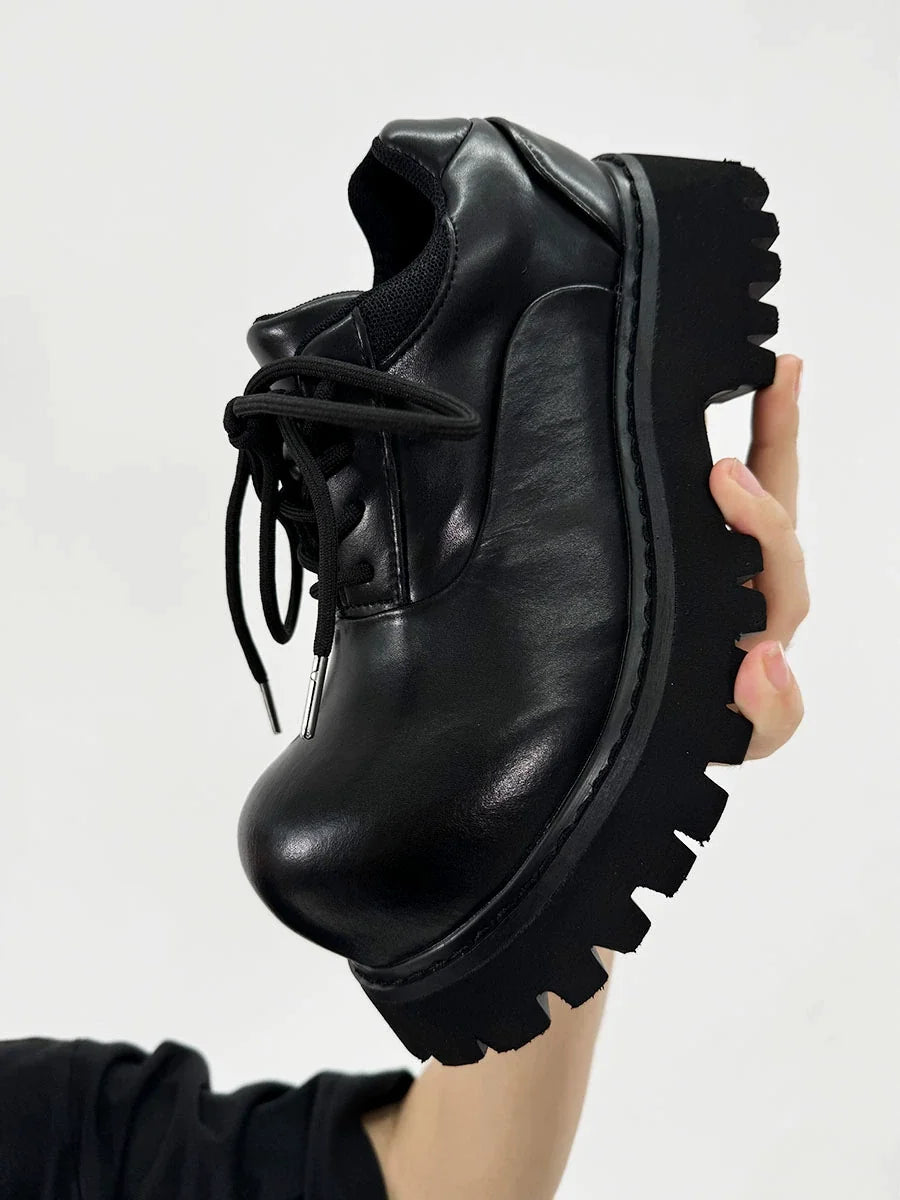 Large Toe Derby Design Leather Shoes