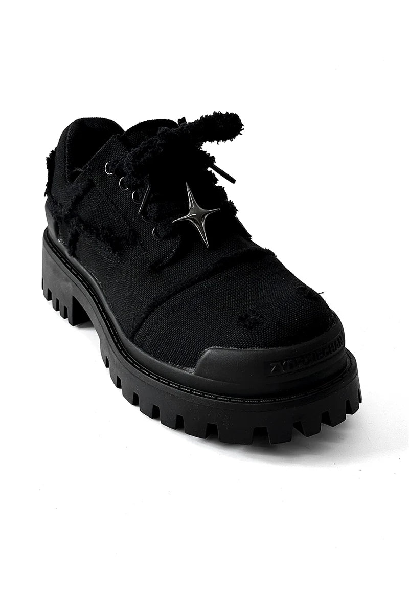 Chunky Black Canvas Platform Sneakers with Rugged Soles