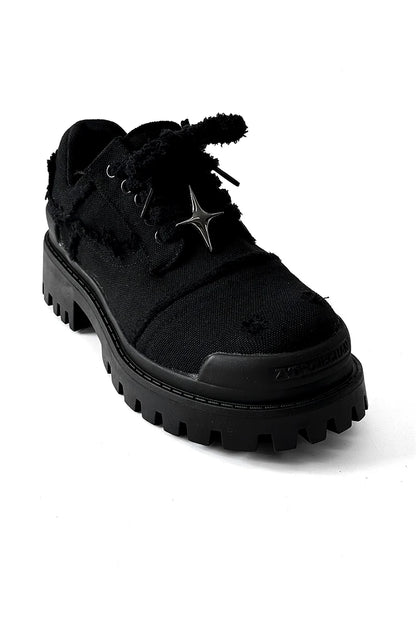 Chunky Black Canvas Platform Sneakers with Rugged Soles