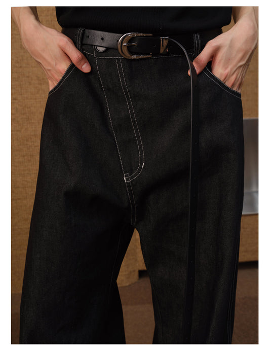 Diagonal placket denim pants