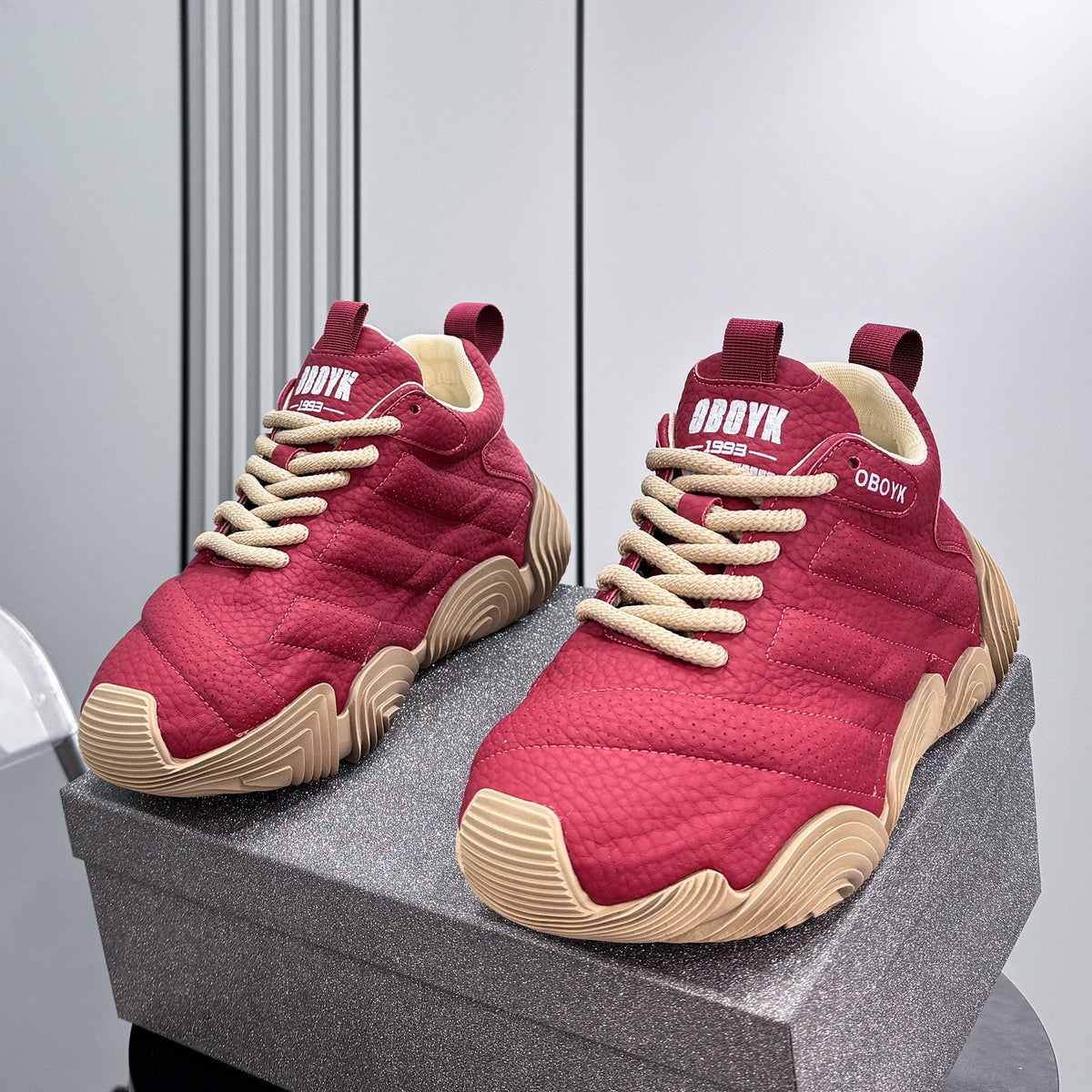 Platform Knit Chunky Lace-Up Sneakers