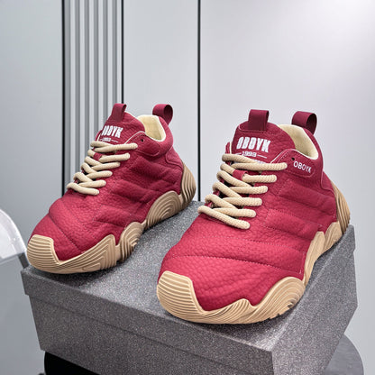 Platform Knit Chunky Lace-Up Sneakers