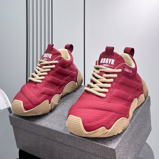 Platform Knit Chunky Lace-Up Sneakers