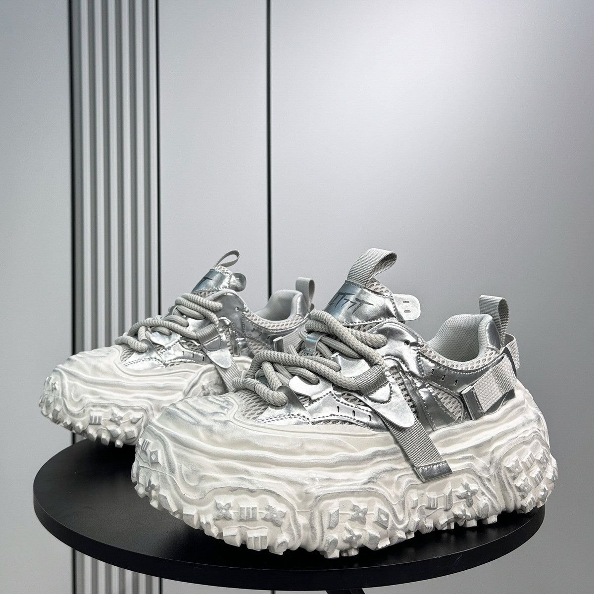 Metallic Strap Platform Chunky Sole Sneakers