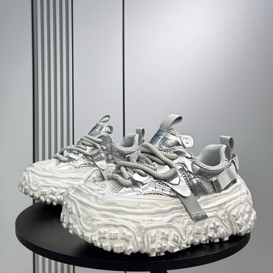 Metallic Strap Platform Chunky Sole Sneakers