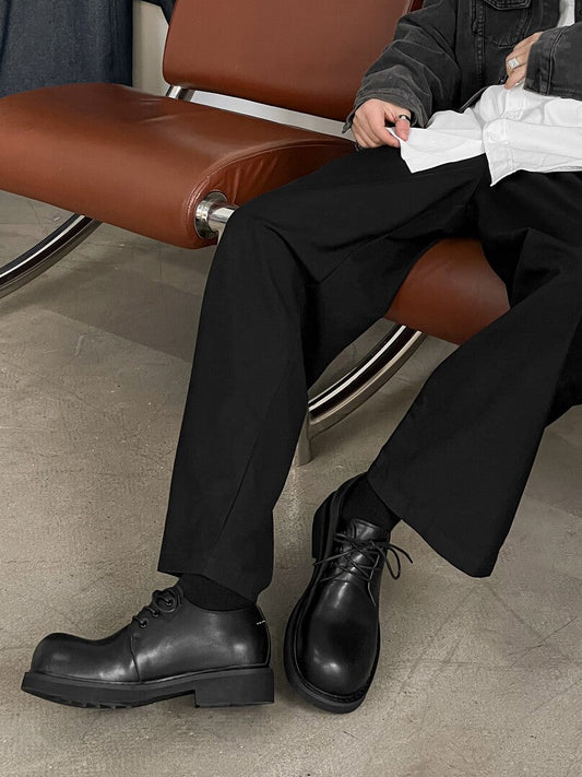 Lace Up Plain PU Leather Round Toe Shoes