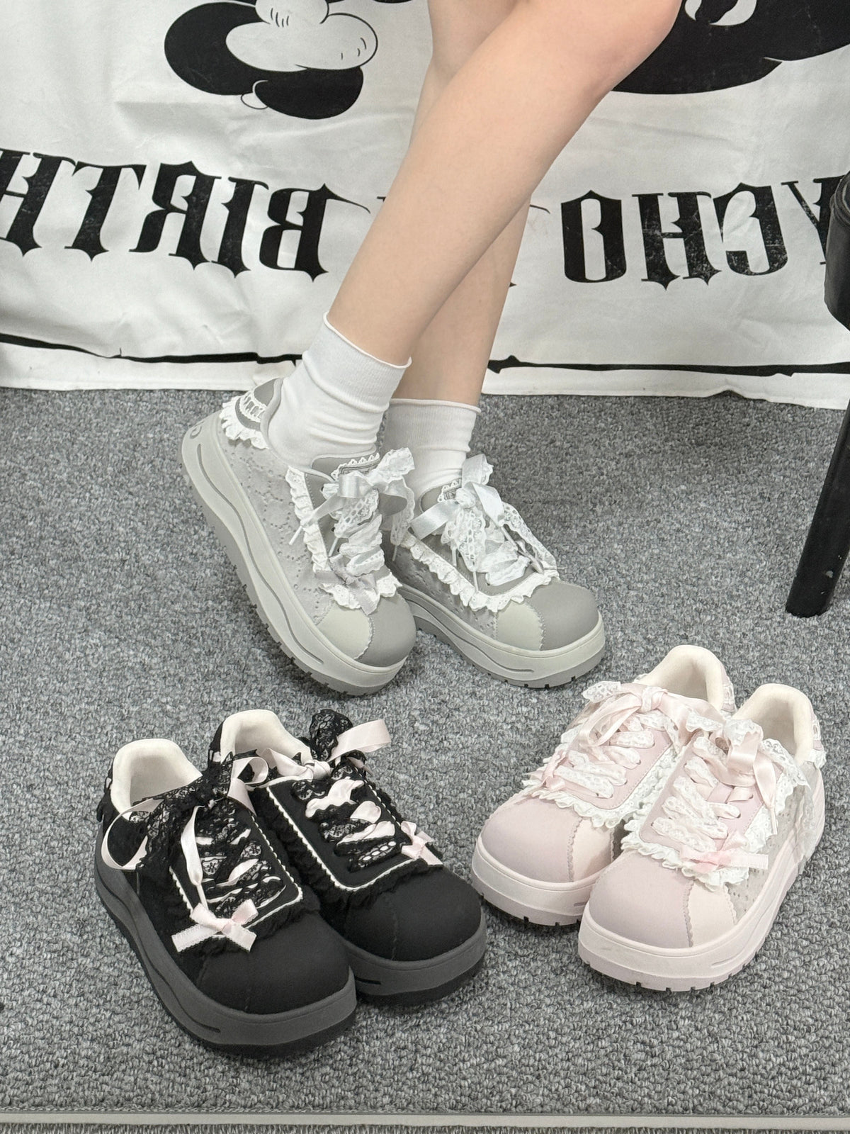 Lace Trim Platform Shoes