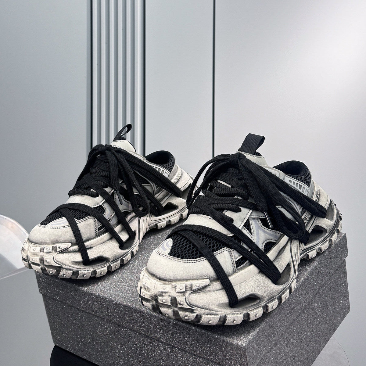 Mesh Rope Lace Chunky Sole Slip-On Shoes