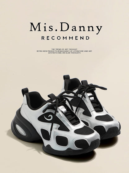 Mesh Panel Chunky Lace-Up Sneakers