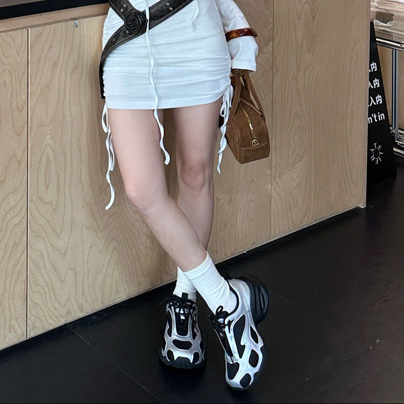 Mesh Panel Chunky Lace-Up Sneakers