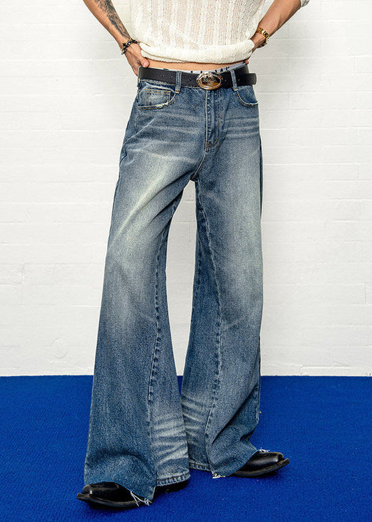 Water-washed micro-ripped jeans