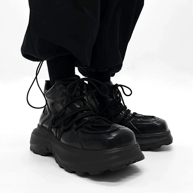 High-Top Chunky Sole Leather Shoes