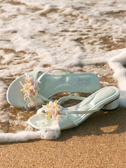 Mint Blossom Ribbon Mules