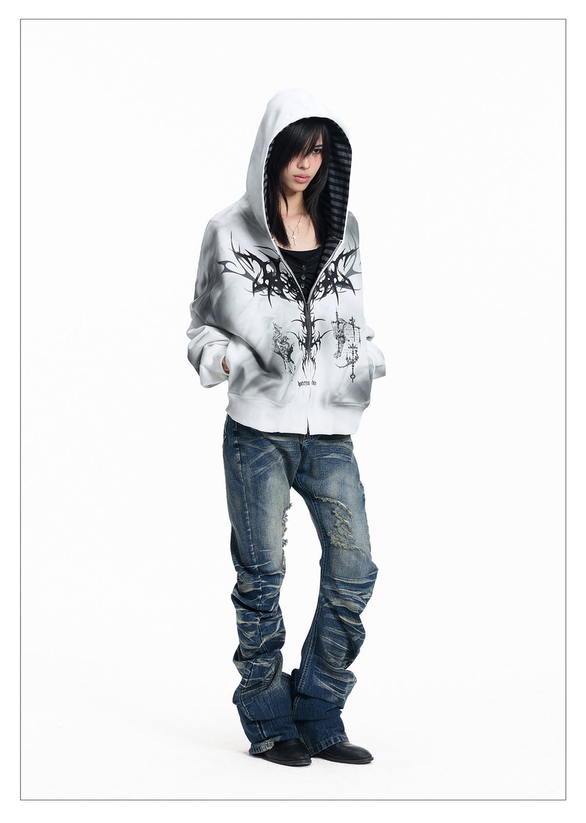 Blue Washed Riveted Curved Skinny Jeans