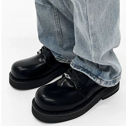 Round-Toe Leather Platform Sneakers