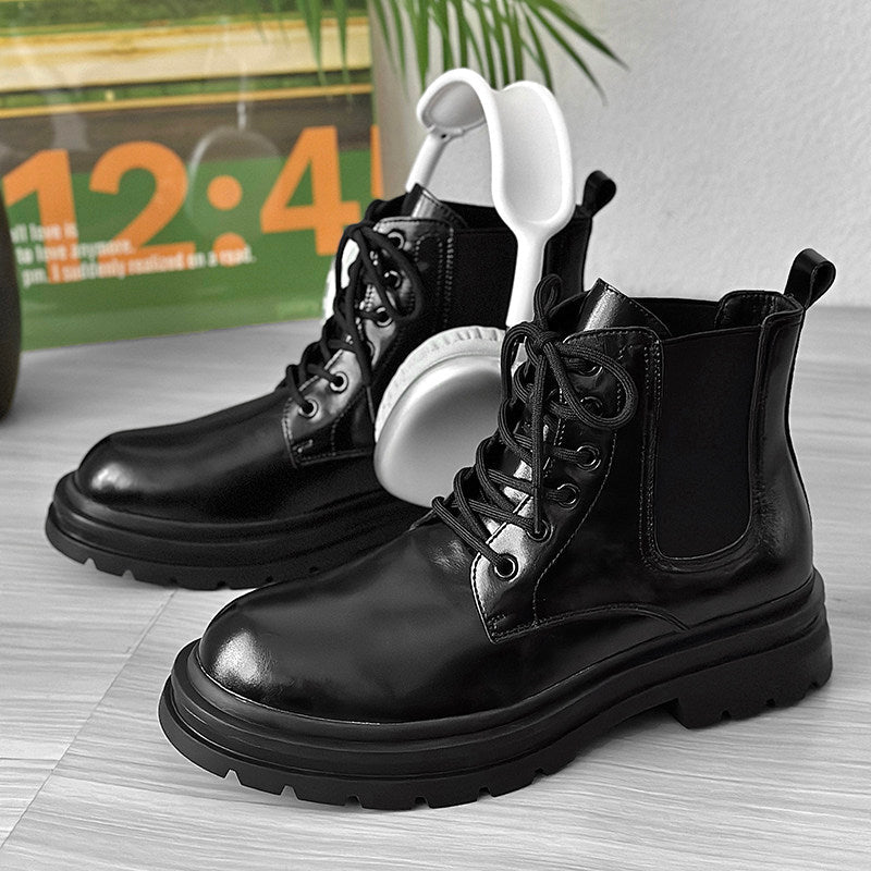 Glossy Chunky Lace-Up Boots