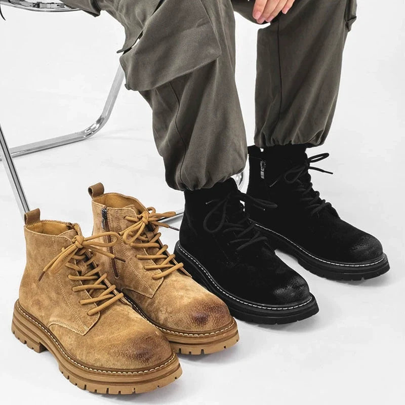 Leather Mid-Top Zipper Design Chunky Sole Boots