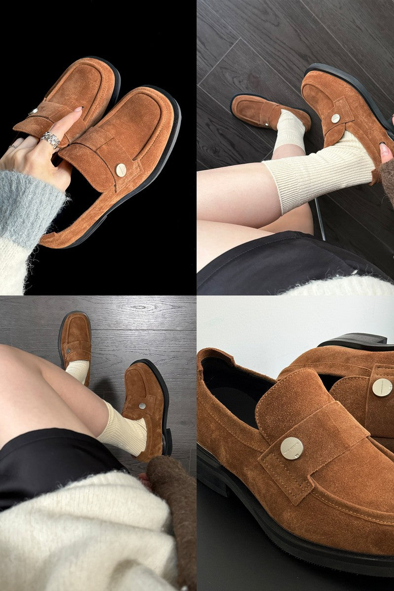 Metal-Button Leather Loafers