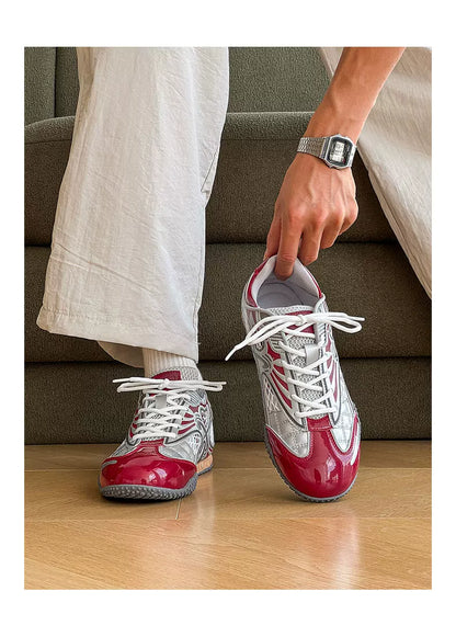 Silver Heart Mesh Retro Sneakers