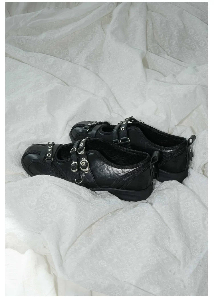 Noir Rivet Harness Flats