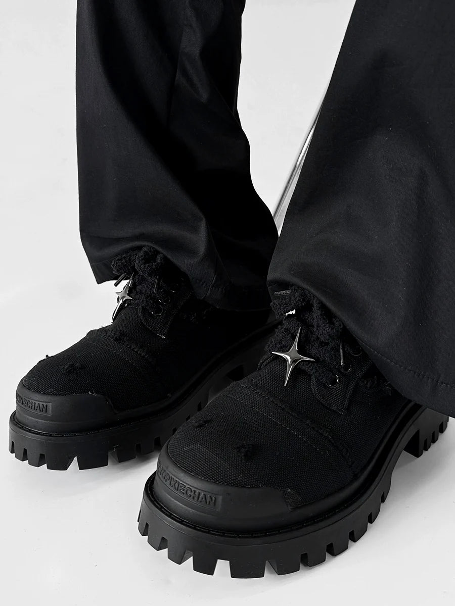 Chunky Black Canvas Platform Sneakers with Rugged Soles