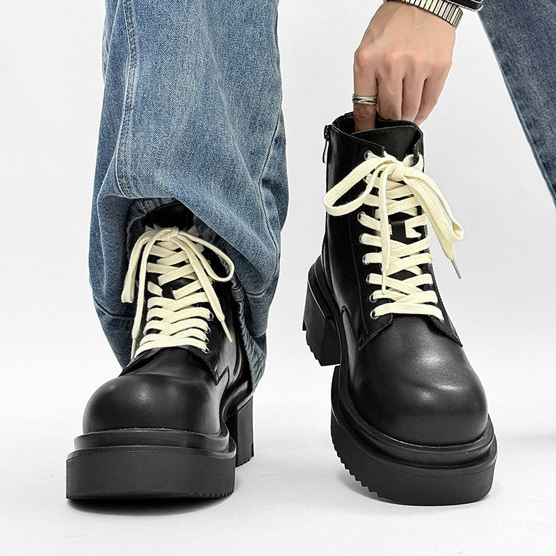 Matte Black Chunky Lace-Up Combat Boots