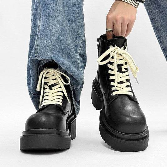 Matte Black Chunky Lace-Up Combat Boots