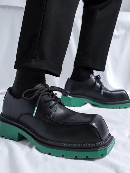 Square Toe Chunky Sole Leather Derby Shoes