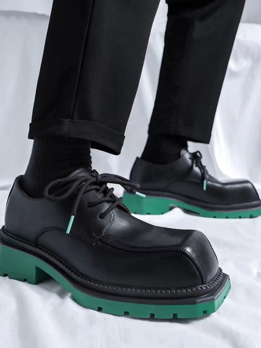 Square Toe Chunky Sole Leather Derby Shoes