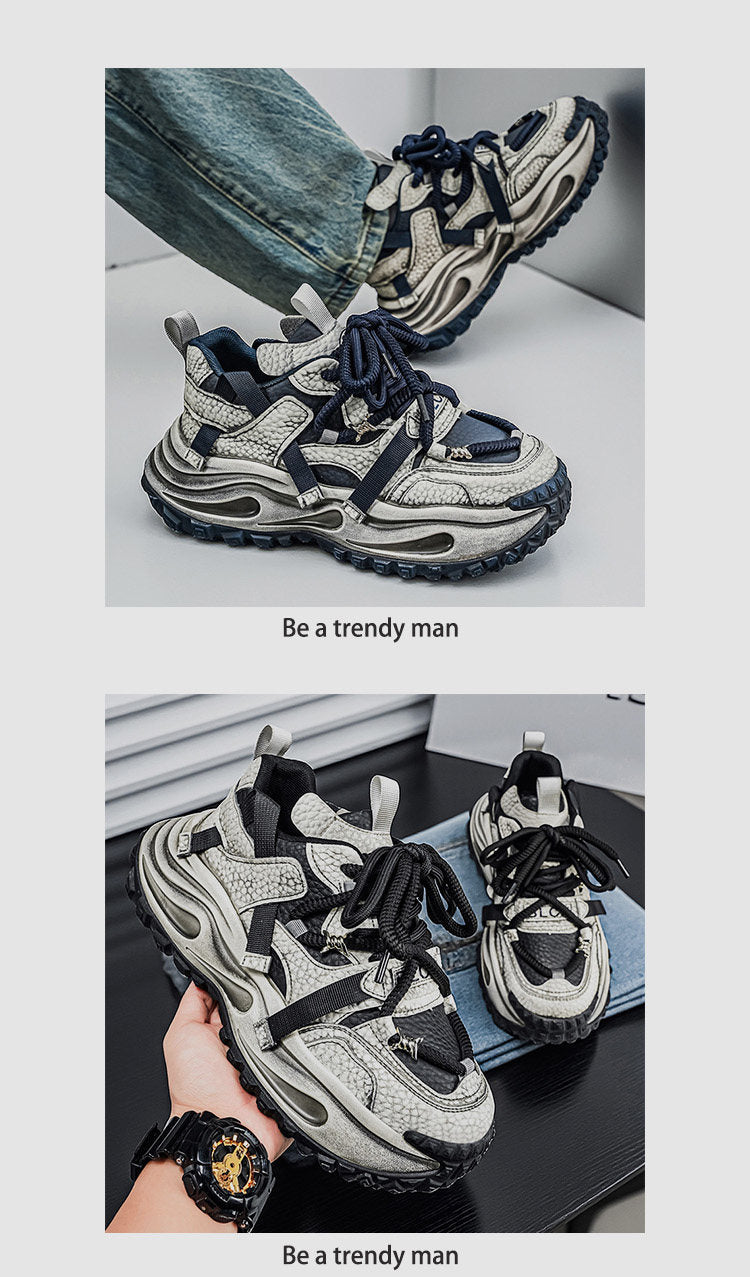 Washed Finish Platform Chunky Sneakers