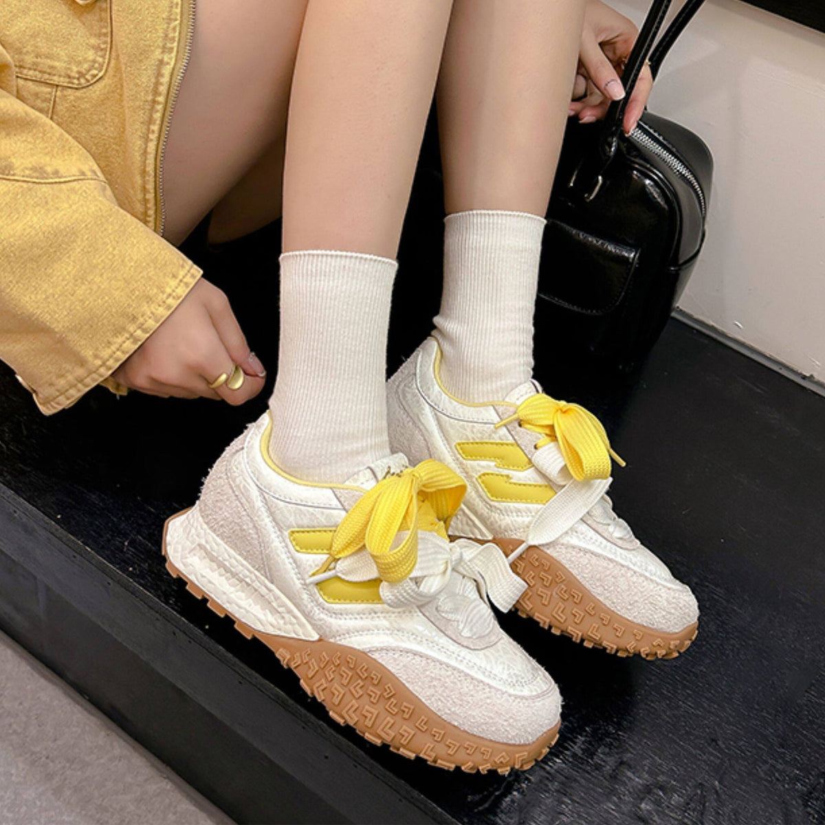 Double Color Lace-Up Platform Sneakers