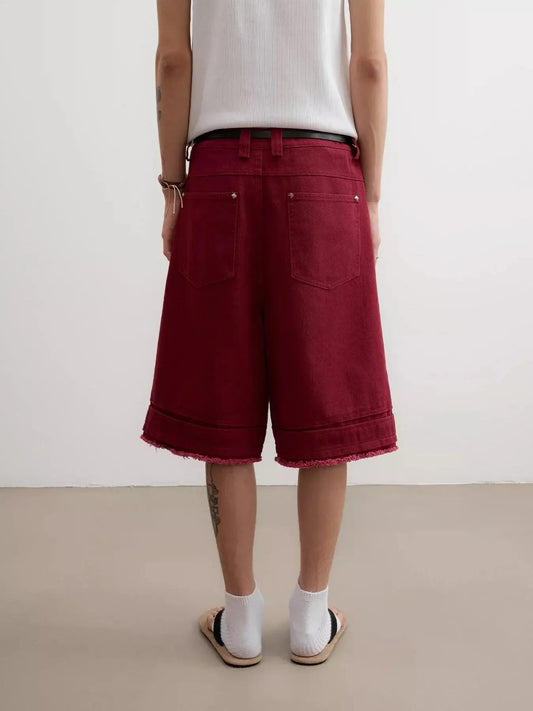 Pleated Raw Edge Wide Shorts