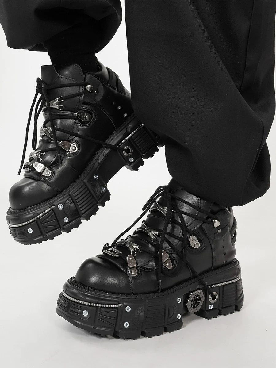 7cm Platform Tank Sole Genuine Leather Punk Shoes WN17284