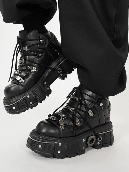 7cm Platform Tank Sole Genuine Leather Punk Shoes WN17284