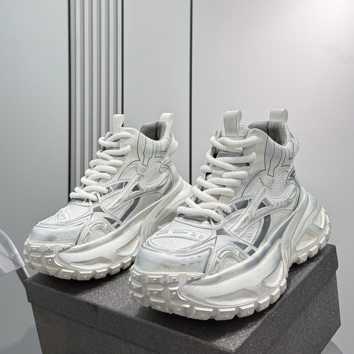 Mesh Panel High-Top Chunky Sole Sneakers