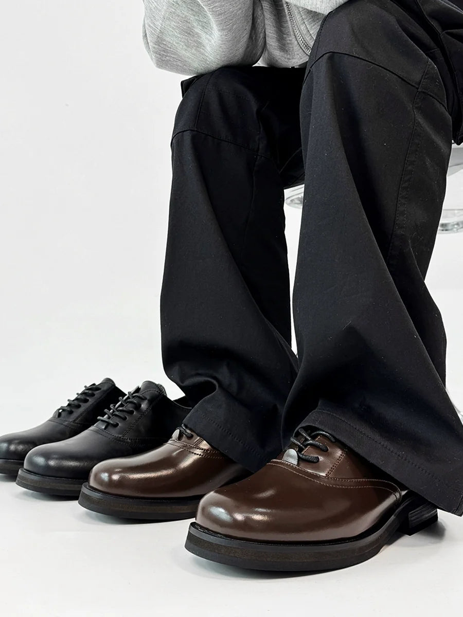 Square Toe Derby Heeled Leather Shoes