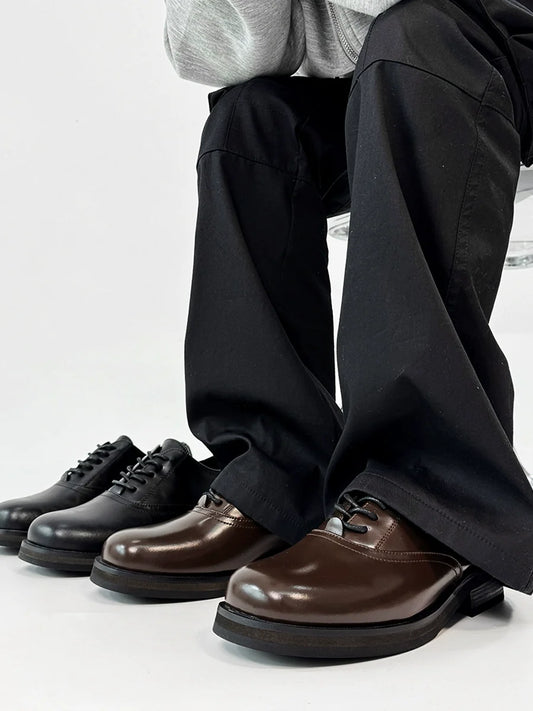 Square Toe Derby Heeled Leather Shoes