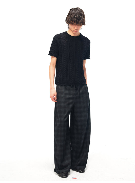 Drawstring Check Pattern Casual Pants