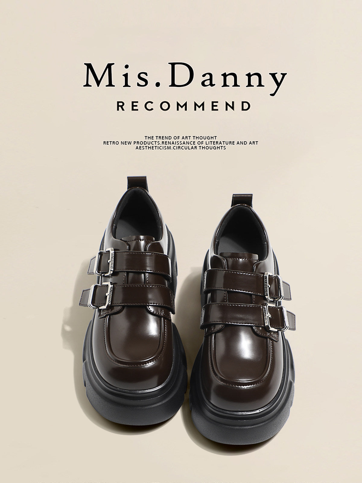 Double Belt Buckle Platform Velcro Loafers
