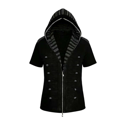 PAIKI Napoleon Button Hooded Short-Sleeve Jacket