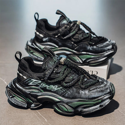 Layered Panel Graphic Chunky Lace-Up Sneakers